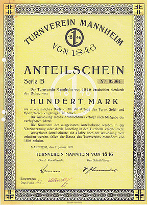 Anteilschein zum Bau eines Turn- und Spielplatzes, 1921. TSV Mannheim von 1846 | Foto: Vereinsarchiv