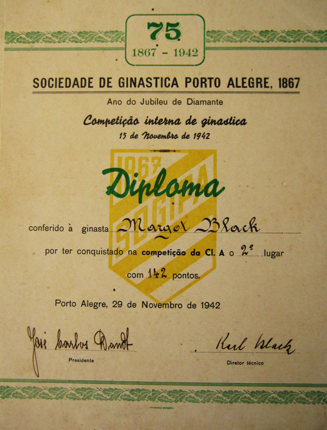 Urkunde für Margot Black 1942. | Bildquelle: Privatbesitz Prof. Arno Black, Porto Alegre